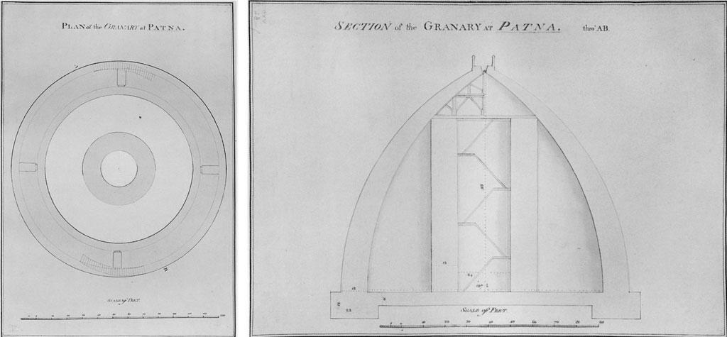 ब्रिटिश लाइब्रेरी में संरक्षित पटना स्थित गोलघर के निर्माण के पूर्व जॉन गार्सटिन द्वारा बनाया गया संरचनात्मक रेखाचित्र। इसी के आधार पर गोलघर 
का निर्माण 
किया गया (स्रोत: डब्ल्यूडब्ल्यूडब्ल्यू.आर्किटेक्सचरेज.नेट)