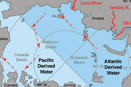 Red arrows show the new path of Russian river water into the Beaufort Sea (Source: University of Washington) image