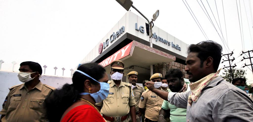 Residents speak with a local politician outside the LG Polymers plant following the gas leak in Visakhapatnam ; Photo: Reuters Residents speak with a local politician outside the LG Polymers plant following the gas leak in Visakhapatnam ; Photo: Reuters