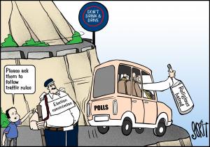 Religion and elections cartoon: Sorit Gupto