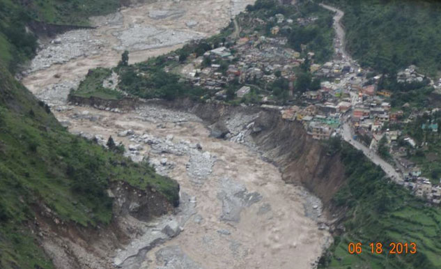 A bird's eye view of area around Govindghat in Uttarakhand. The army is working on laying a cable bridge
